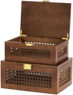2PCS Decorative Rattan Storage Box Basket with Lid Wooden Frame by VinneGenzz