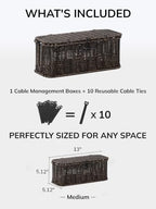 Cable Management Box, Cord Organizer with Lid & Cable Ties - Black, M - Image 2