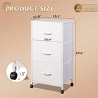 WLIVE Rolling Dresser Nightstand for Bedroom, 3 Drawers, White - Image 3