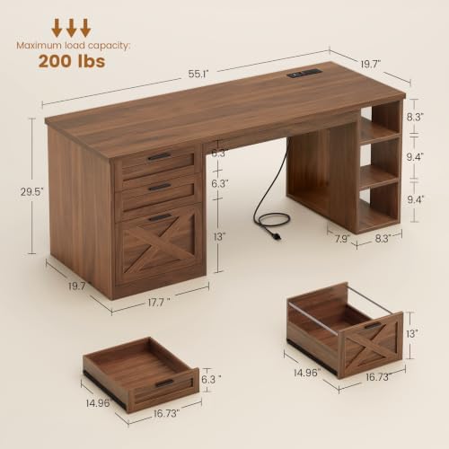 SEDETA 55.1" Farmhouse Executive Office Desk with 3 Drawers for Home Office - Image 2