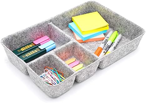 Welaxy Junk Drawer Organizer bin 4 Compartments Office Organizers Bins Felt Trays Drawers 2 dividers Multi-Purpose Storage (Grayx2) - Image 6