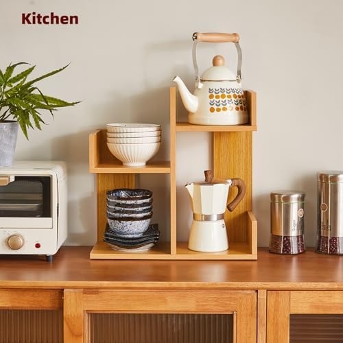 Aibiju Short Bookshelf Small Desk Organizer, Cactus Bookshelf Unique Bookcase, Book Display Shelf Small Plant Stand for Tabletop, Natural Wood Color YD-DSR002N - Image 4