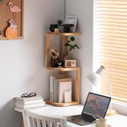 Corner Shelf Stand Desk Organizer,26.8" H Rubberwood Brown Rack for Small Spaces, Bedroom,Home Office,Kitchen,Bathroom (Natural, 3 Tier) - Image 2