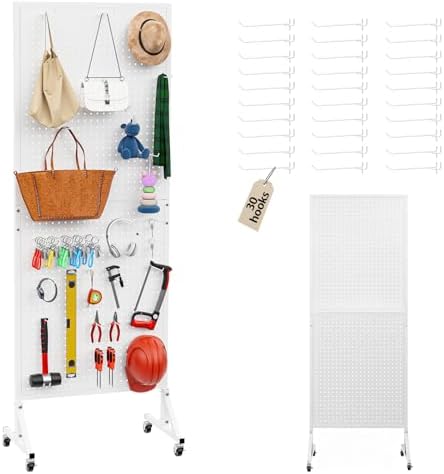 2 x 5.5 FT Metal Pegboard Display Stand with Wheel & Leveling Feet by UEAKPIC