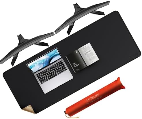 Mydours XXL Large 55" x 20" Gaming Desk Pad, PU Leather & Cork Base, Black by Mydours