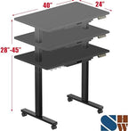 SHW 40-Inch Mobile Electric Height Adjustable Standing Desk w/Drawer, Black - Image 3