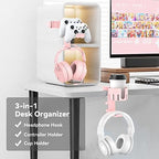 KDD Rotatable Headphone Hanger - 3 in 1 Under Desk Clamp Controller Stand Replaceable Cup Holder - Compatible with Universal Headset, Controller, Cup(Pink) - Image 2