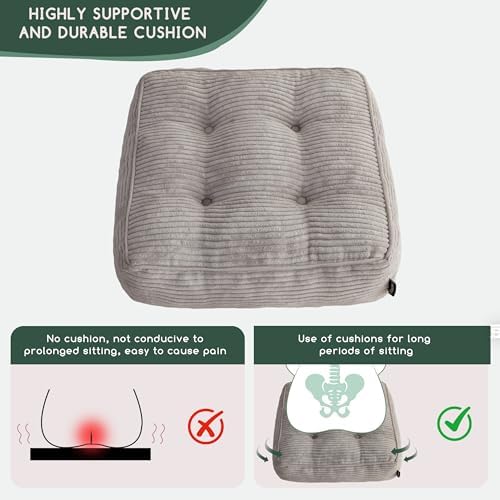 HIGOGOGO Tufted Corduroy Recliner Seat Cushion for Elderly, 20x20x5 Inch Large Square Seat Cushion for Recliner Chair, Floor Pillow, Office Chair, Car, No Pressure on Thighs, Grey - Image 7