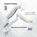 VIVO Heavy Duty Dual Ultra-Wide Monitor Tension Arm, Up to 45 inch Screens, Holds 44 lbs per Arm, Premium Desk Mount Monitor Stand for 2 Ultrawides, White, STAND-V200VW - Image 3