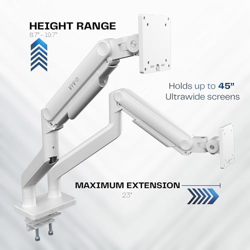 VIVO Heavy Duty Dual Ultra-Wide Monitor Tension Arm, Up to 45 inch Screens, Holds 44 lbs per Arm, Premium Desk Mount Monitor Stand for 2 Ultrawides, White, STAND-V200VW - Image 3