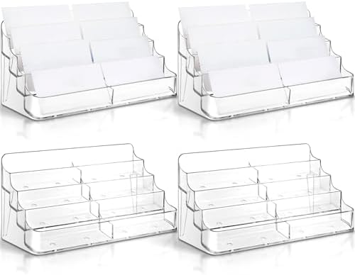 Jutom 8 Pcs 8 Pocket Acrylic Business Card Holder 7.68 x 3.43 x 3.82 Inch Multi Business Card Holder Display Clear Stand Card Organizer for Desk Literature Flyer Pamphlet by Jutom