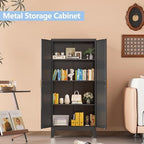 Black Kitchen Pantry Cabinets, 48" Metal Storage Cabinet for Office - Image 4