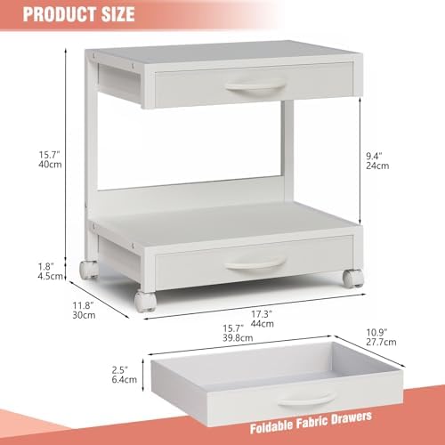 VENNQD 2-Tier Desktop Printer Stand with 2 Fabric Drawers, Prtiner Table with Storage Shelf, Desk Organizer for Home Office,3D Printer,Fax Machine,Scanner (White, 2 Tier) - Image 6