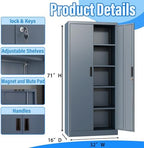 BESFUR Metal Storage Cabinet, 71" H Steel Locking Storage Cabinet with 2 Doors and 4 Shelves for Garage, Office, Classroom - Image 3
