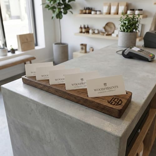 Oak Wood Multiple Business Card Holder - 5 Slot Modern Card Stand for Office Desk, Perfect Professional Card Organizer for Men and Women, Stylish and Functional Design (Dark Brown) - Image 6