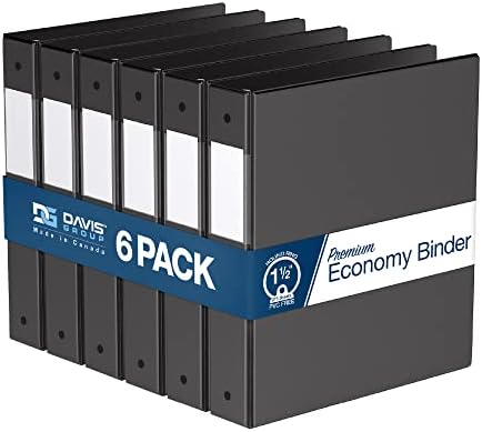 Premium Economy 3-Ring Binder, Spine Label, 1.5" Round Rings, Black, 6 Pack by DAVISGROUP