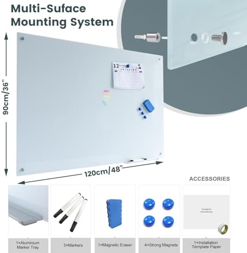 Magnetic Glass Whiteboard 48"x36" Glass Dry Erase Board Frameless Wall Mounted White Board for Writing Glassboard for Office School Home Shop - Image 3
