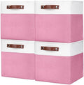 Bagnizer Collapsible Fabric Storage Cubes 11x11 Cube Storage Bins, 4 Pack Closet Baskets Box with Handles for Organizing, Shelf, Toys, Clothes, Home, Office, Nursery (Pink&White) by Bagnizer