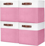 Bagnizer Collapsible Fabric Storage Cubes 11x11 Cube Storage Bins, 4 Pack Closet Baskets Box with Handles for Organizing, Shelf, Toys, Clothes, Home, Office, Nursery (Pink&White) by Bagnizer