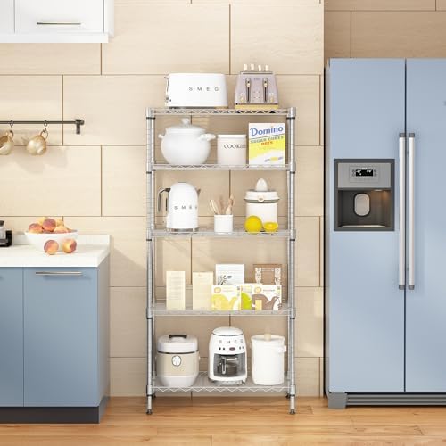 5 Tier Storage Racks Shelving, Heavy Steel Pantry Shelves, Adjustable Wire Shelving Rack, Suitable for Garage, Kitchen, Bathroom, Office, 29" W x 13.4" D x 59" H, Chrome - Image 6