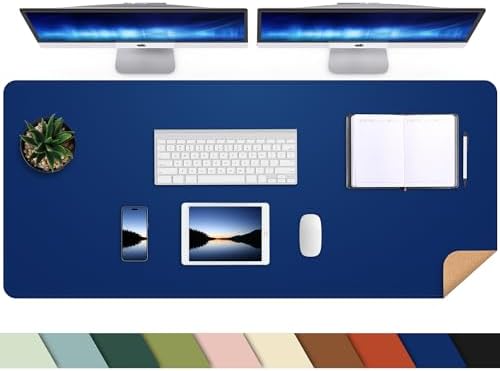 AFIING Cork Desk Mat 47" x 23.6", Dual-Sided Natural Cork & PU Leather Desk Pad, Non-Slip Waterproof Large Mouse Pad for Office, Home & Gaming (Sapphire Blue) by AFIING