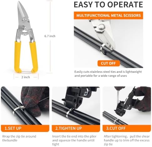 Metal Zip Tie Tool Set，Stainless Steel Cable Tie Gun Kit with 200pcs 12inch Metal Zip Ties heavy duty outdoor(300LBS) and Industrial Cutting Tool,Corrosion Resistant for Fence, Pipe, Industrial Use - Image 5