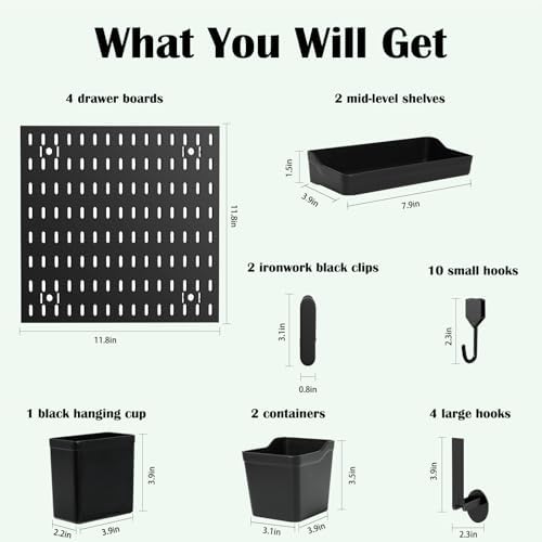 Wall Mount Wall Organizer Pegboard for Gaming & Office, 4 Pack, 12x12 Inch - Image 3