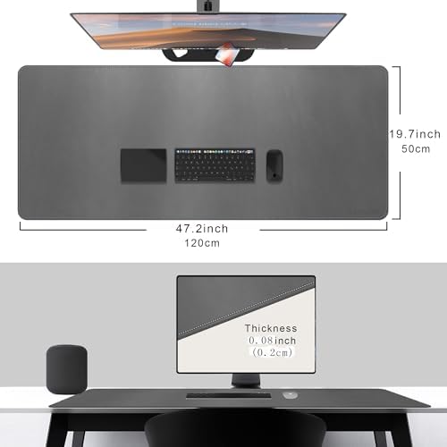 CENNBIE Desk Mat Pad Blotter Protector 47.2" x 19.6", PU Leather Desk Mat Laptop Keyboard Mouse Pad with Comfortable Writing Surface Waterproof (Grey) - Image 2