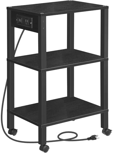 HOOBRO 3-Tier Printer Stand with Charging Station, Under Desk Printer Table, Printer Cart with Storage Shelves, Shelf for Small Spaces, for Home Office, Black BK63UPS01 by HOOBRO