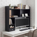 Cinnvoice White Desktop Bookshelf Countertop Storage Hutch with Drawer for Computer Desk 5-Tier Display Rack Multipurpose Wood Desktop Hutch Storage Organize for College Dorm Home Office Supply - Image 2