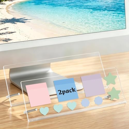 Monitor Memo Board Holder 14"x5", 2pcs Office Organization Memo Holders for Computer Sticky Note Holder, Space-Saving Under Monitor, Movable & Reusable, Screen Saver for Office & Home Desktop Decor by Yncotte
