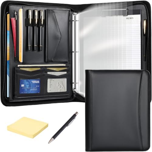 Leathario Portfolio Binder, Padfolio Organizer, 3 Ring Binder with Zipper by Leathario