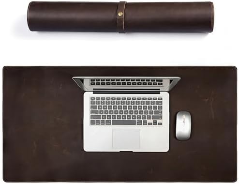 Full Grain Genuine Leather Desk Pad Large Retro Mouse Pad 35.4" x 17.7" Vintage Leather Desk Protector Desktop Cover Non-Slip Writing Blotter Coffee Bar Mat for Office Home by Hyfant