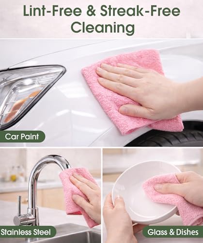 Reusable Microfiber Cleaning Cloth Roll - 100 Pack, 12"x12" Washable Tear-Away Paper Towels, Lint-Free & Streak-Free Rags for Kitchen, Glass, Cars, Electronics, Workshop and Garage(Pink) - Image 4
