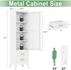 Ckzbx Tall Narrow Storage Cabinet, 66.93" H Tall Bathroom Cabinet Metal Pantry Cabinets with Drawers, 3 Adjustable Shelves, for Kitchen, Bathroom, Home Office, Living Room (White) - Image 3