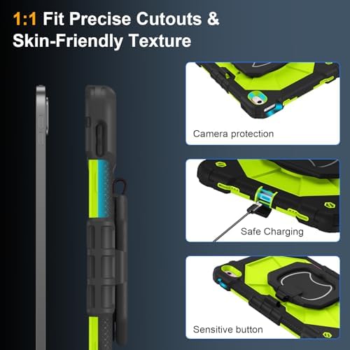 Case for iPad (A16) 11th/10th Generation 11/10.9 Inch 2025/2022, Ubearkk for iPad a16 case with Screen Protector, 360 Degree Rotating Stand Shoulder Strap Pencil Holder,Black Green - Image 3