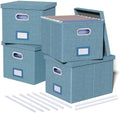 Oterri 4 Pack File Storage Organizer, Document Organizer, Portable File Box with Lid, Fit for Letter/Legal File Folder Storage,Dark Blue-Box only by Oterri