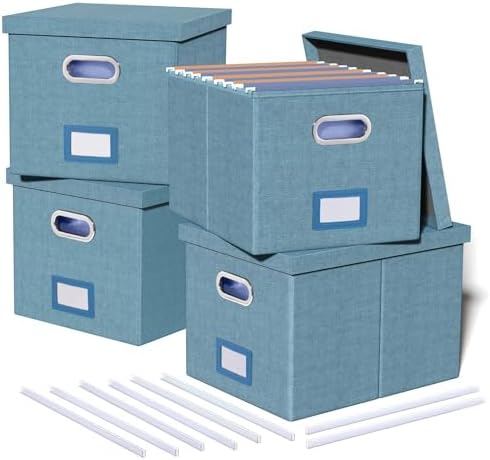 Oterri 4 Pack File Storage Organizer, Document Organizer, Portable File Box with Lid, Fit for Letter/Legal File Folder Storage,Dark Blue-Box only by Oterri