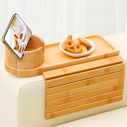 Couch Arm Tray with 360° Rotating Cup Holder,Fit Arms 5" and Wider - Image 2