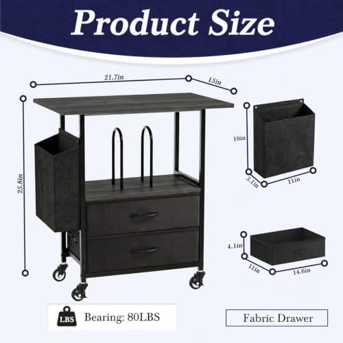 Faesun Printer Stand with Storage, 22'' Rolling Printer Table with 2 Fabric Drawers, File Cabinet for Home Office, Small Office Storage Cabinet with Side Pocket & Dividers, Gray - Image 2