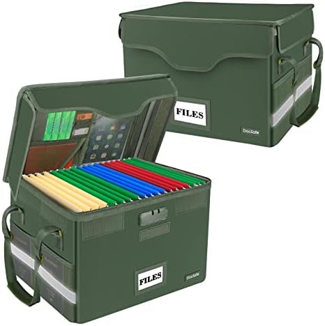 DocSafe Fireproof Document Box with Lock,File Storage Organizer with Pockets,Collapsible Portable File Box Home Office Safe Filing Cabinet with Handle for Hanging Letter/Legal Folders,Green,2 Pack by DocSafe