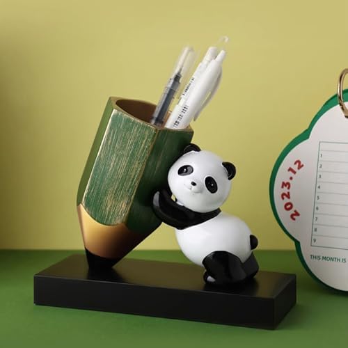 Panda Statue Pen Cup Holder for Girls - Charming Desk Organizer, Premium Resin Figurine, 7x2.8x5.9 Inches, Black and Gold - Image 4