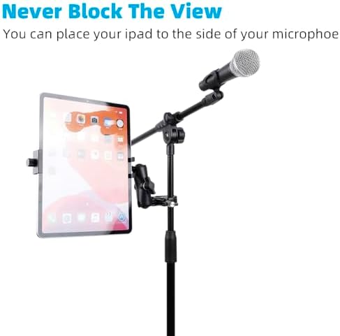 Aluminum Tablet Holder for Mic Stand, Side Mount for All iPad, 360 Rotatable With Super Clamp Compatible for iPad Pro 12.9, Air, Mini, Galaxy Tabs, 4.7-15" Tablets - Image 2