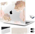 MEEgoodo for MacBook Air 13.3 inch Case 2021 2020 2019 2018 A2337 M1 A2179 A1932, Hard Shell with Keyboard Webcam Cover & Trackpad Film & Type C Adapter for MacBook Air M1, Pink Peony Flowers by MEEgoodo