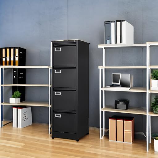 BYNSOE 4 Drawer File Cabinet with Lock Metal Vertical File Cabinet Office Home Vertical File Cabinet for A4 Legal/Letter Size Narrow File Cabinet Locked,Assembly Required - Image 6