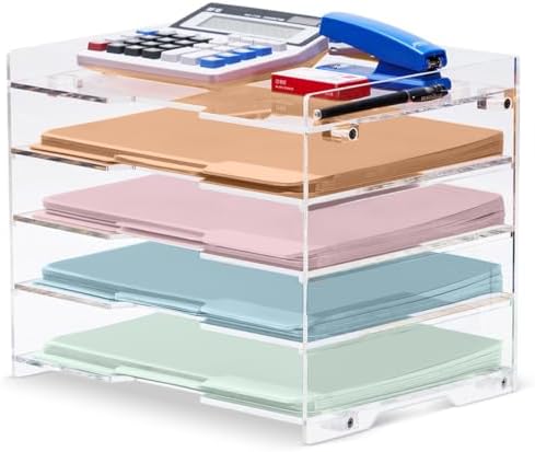File Paper Organizer Letter Tray For Desk Office Supplies Folder Accessories Storage, Clear Acrylic, For Home School Desktop Organization by MySpaceOrganizers