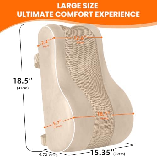 CloudBliss XL Lumbar Support Pillow, Memory Foam for Office Chair, Khaki - Image 2
