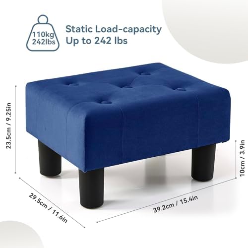 Poofzy Small Foot Stool Ottoman, Velvet Ottoman Foot Rest with Legs, Rectangle Foot Rest for Couch, Footstools and Ottomans Small for Living Room and Entryway (Navy Blue) - Image 3