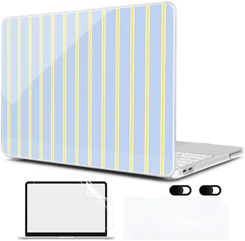MEEgoodo 4-in-1 Printed Case for MacBook Neo 13 inch 2026 Release Model A3404, Laptop Hard Shell Cases with Keyboard Skin & Screen Protector & Webcam Covers, Yellow&White Stripes by MEEgoodo