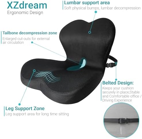 Memory Foam Seat Cushion,Office Chair Cushion with Lumbar Support for Back Pressure Relief, Car Seat Cushion with Adjustable Strap,Sciatica Pad Cushions for Car,Truck, Desk,Gaming Chair - Image 3